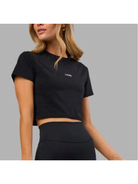 LSKD Black ZeroCrease Cropped Tee - Minimalist Gym To Street Boxy Crop Top Small